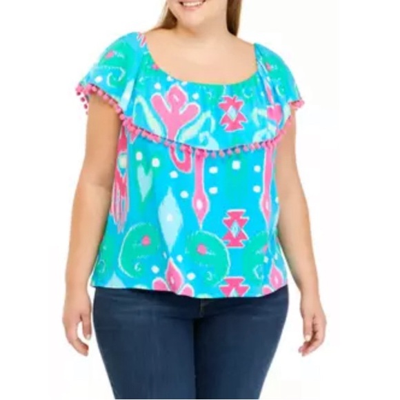 NWT Plus Size Pom Trip Crown & Ivy Top in Pink & Blue / 1X - Picture 8 of 10